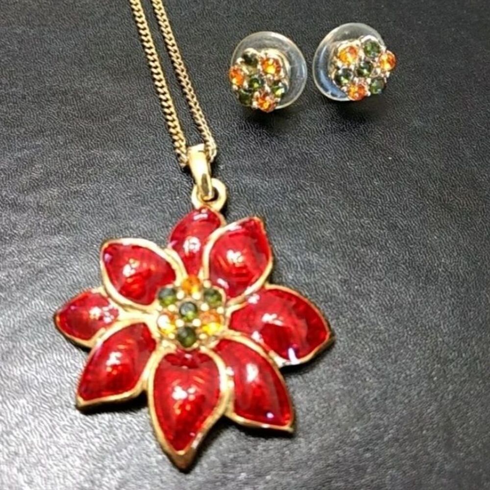 Poinsettia necklace and matching earring set